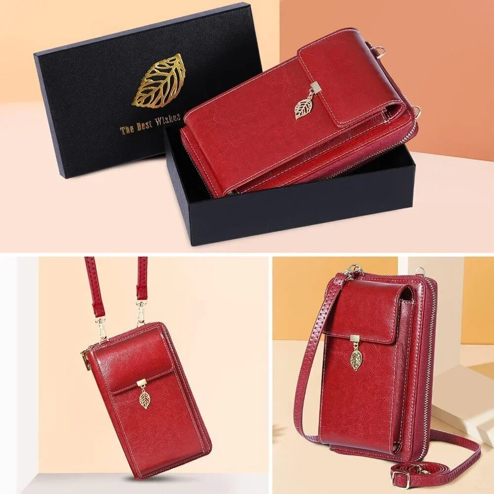 Small Leather Crossbody Phone Bag Wallet RFID Blocker Women Compact